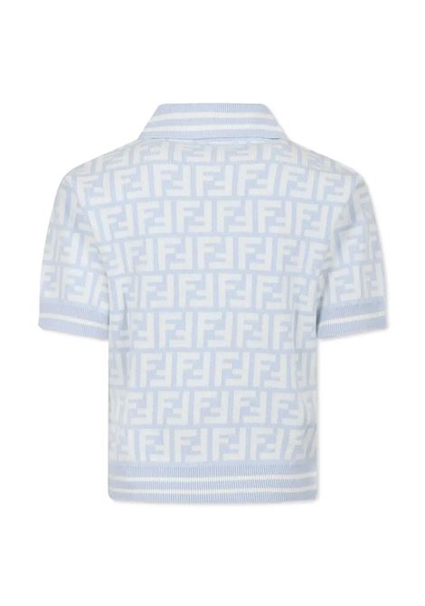 Light Blue Knit Polo Shirt With All-Over FF Motif FENDI KIDS | JMG106-AQUHF1R4Q